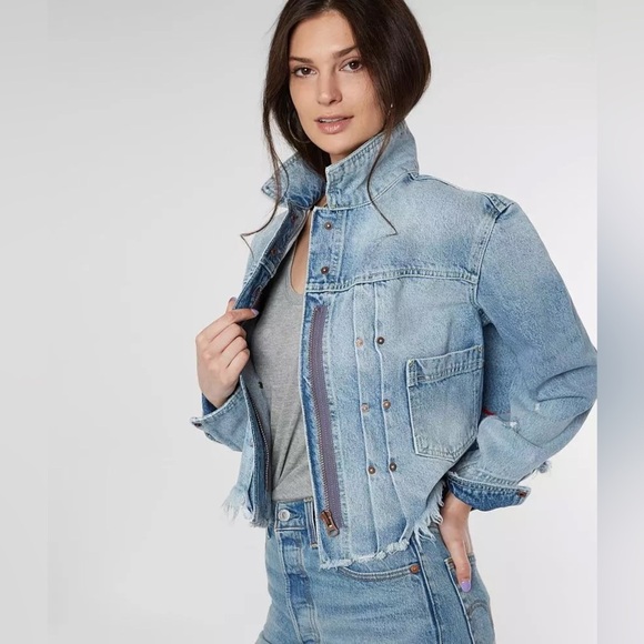 Free People Dillon Women's Light Blue Denim Jacket Bohemian casual Small - Picture 1 of 9